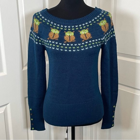 Lux Sweaters - Anthropologie - LUX Blue Scoop Neck Wool Blend Long Sleeve Knit Sweater Size M